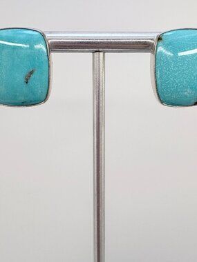 VTG Sterling Silver 925 Turquoise Bezel Set Stud Earrings Size 0.75" Length